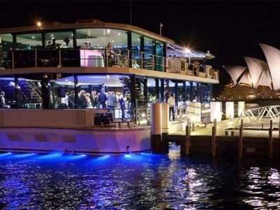 entertainment on a party boat in sydney harbour at night