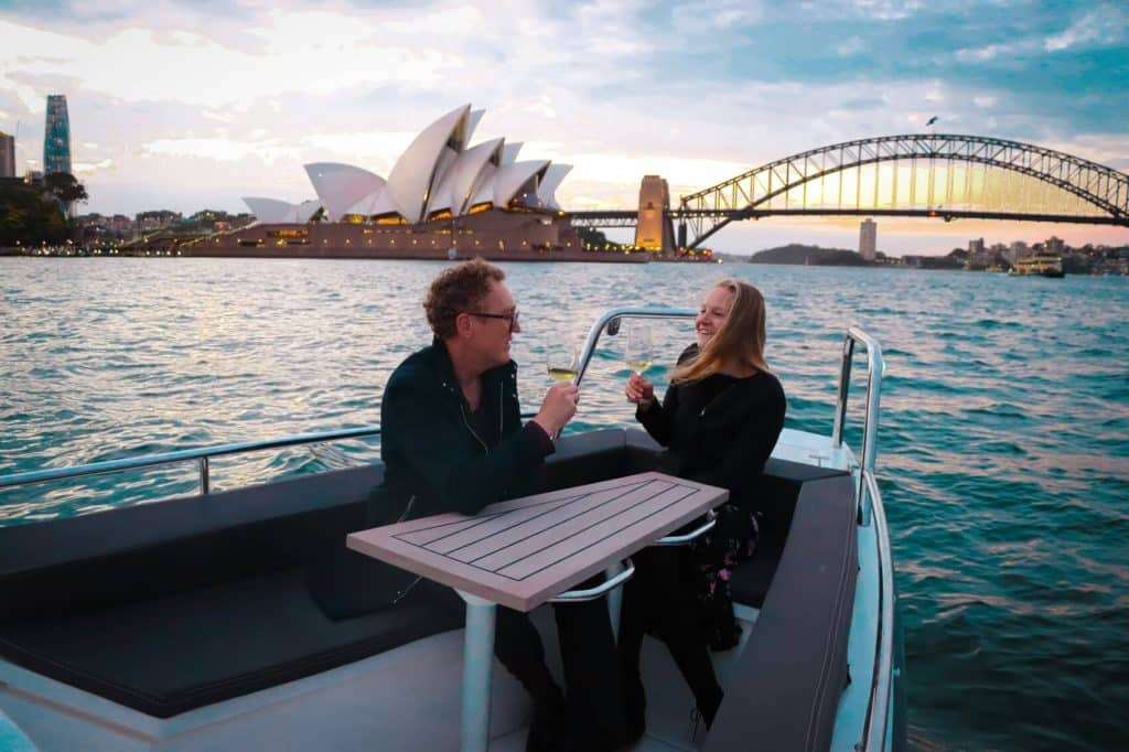 romantic evening on hired boat in front of opera hourse