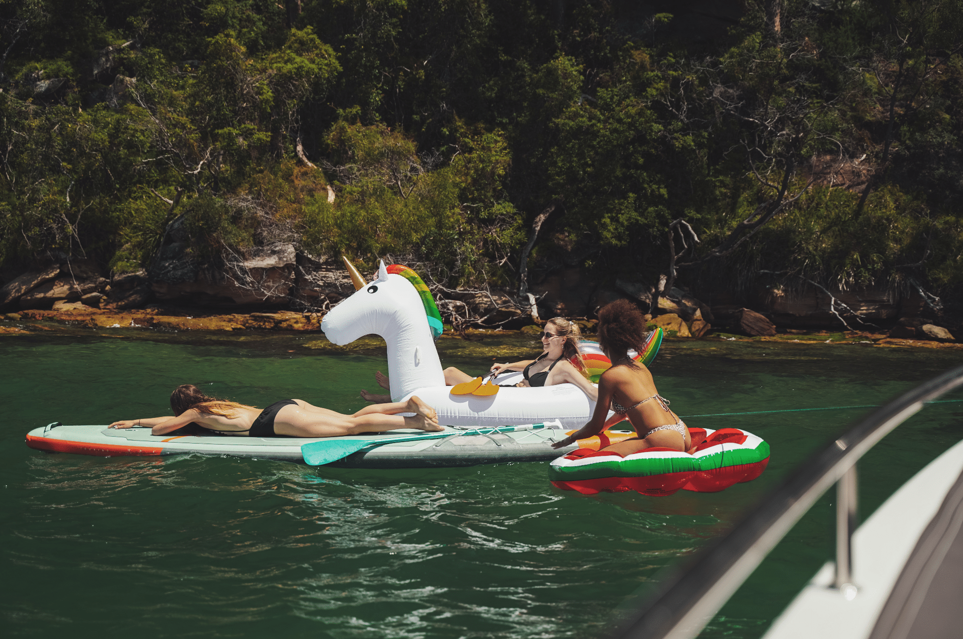 boat party with floaties