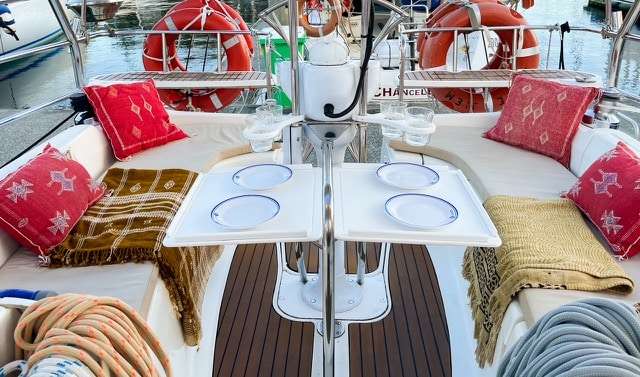 Dinner table set up on a private Sydney Harbour charter boat