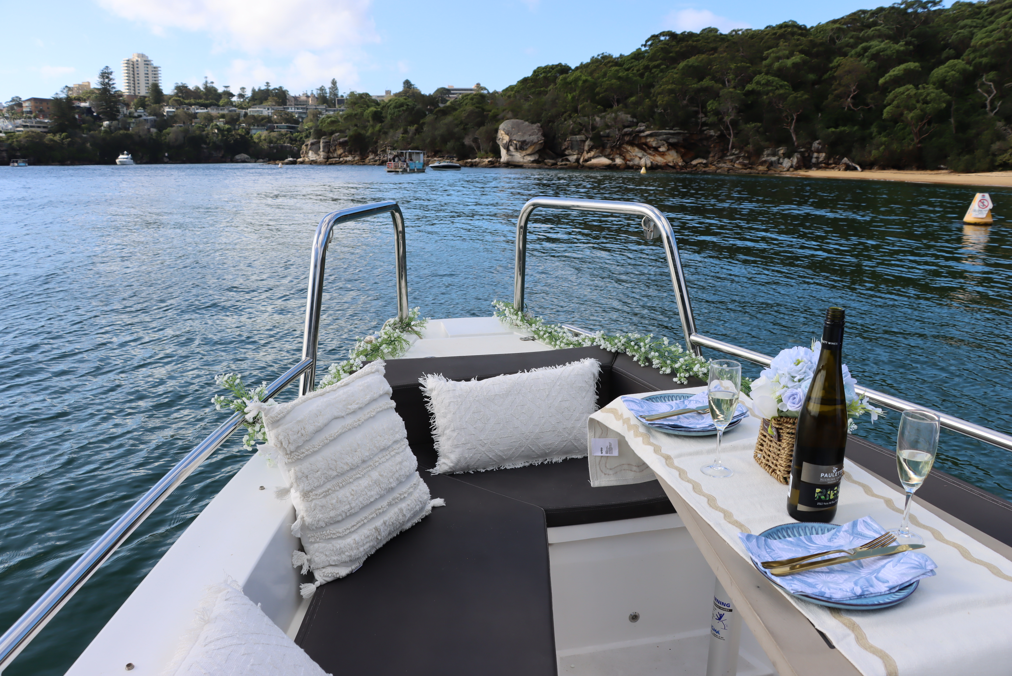 Lunch setup on a Sydney Harbour Axopar charter boat