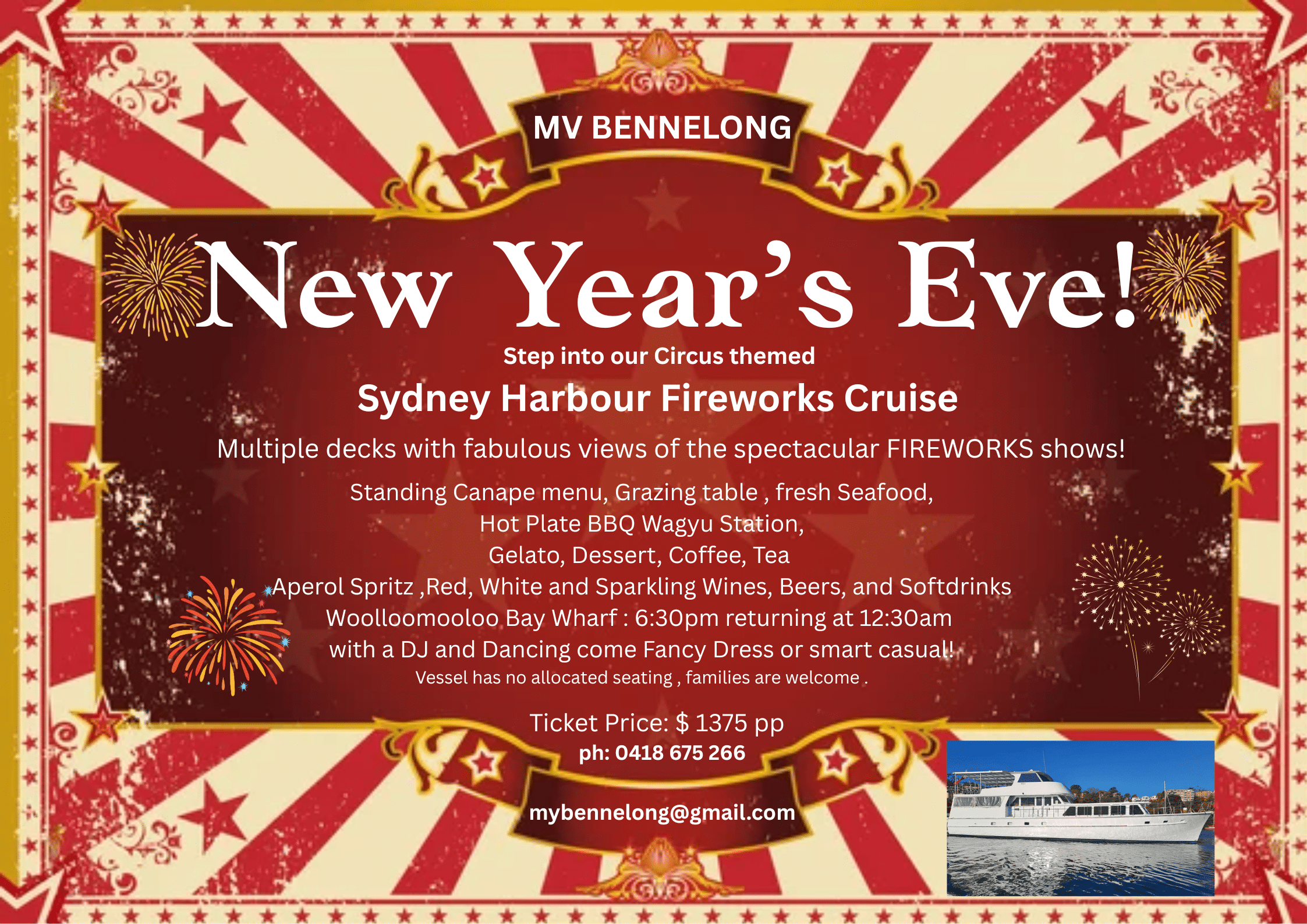 MV Bennelong on Sydney Harbour for the New Year Eve fireworks 2025
