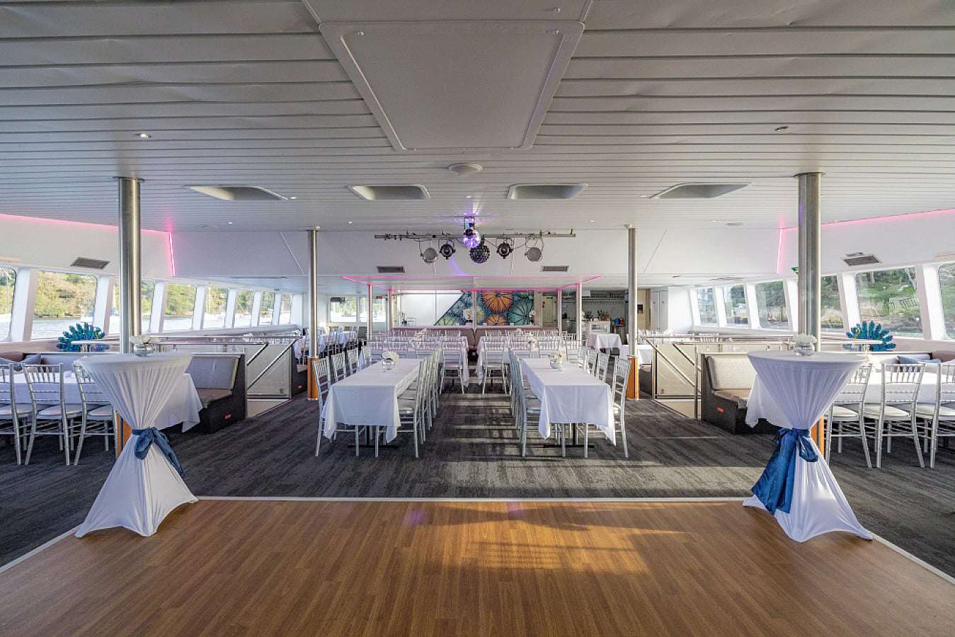 50th birthday party setup with Champagne on the deck